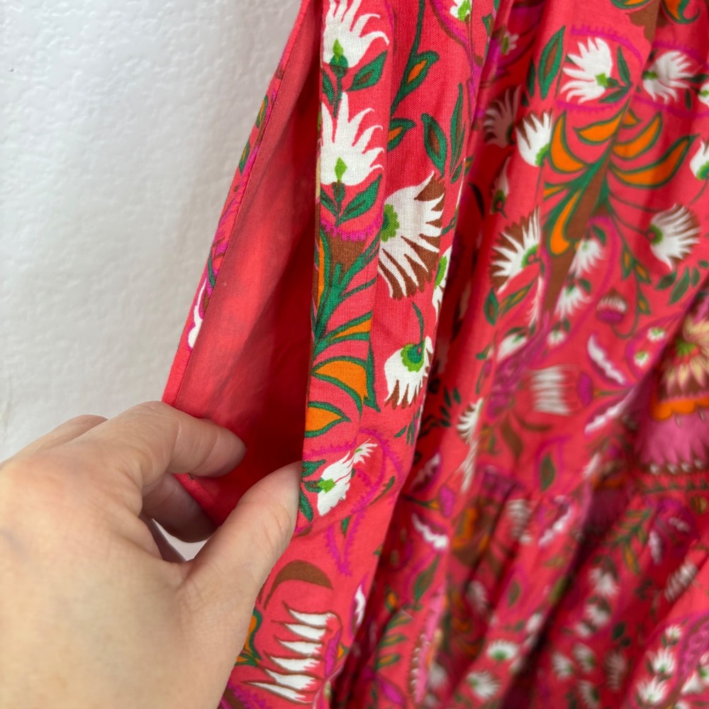 Vince Camuto Pink Floral Paisley Puff Sleeve Midi Dress Cotton Sz8 Side Pockets - Picture 7 of 11